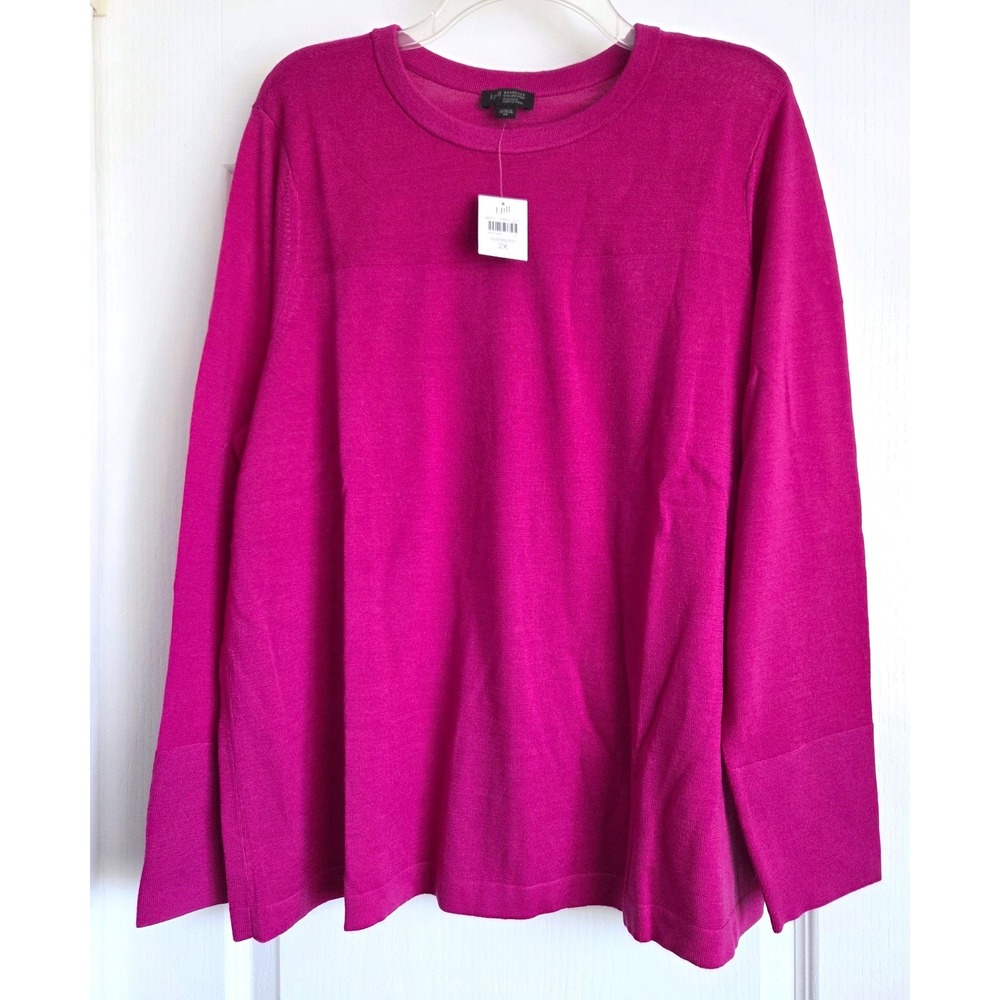 J. Jill Wearever Washable Merino Wool Sweater Raspberry Pink 2X NEW Lightweight